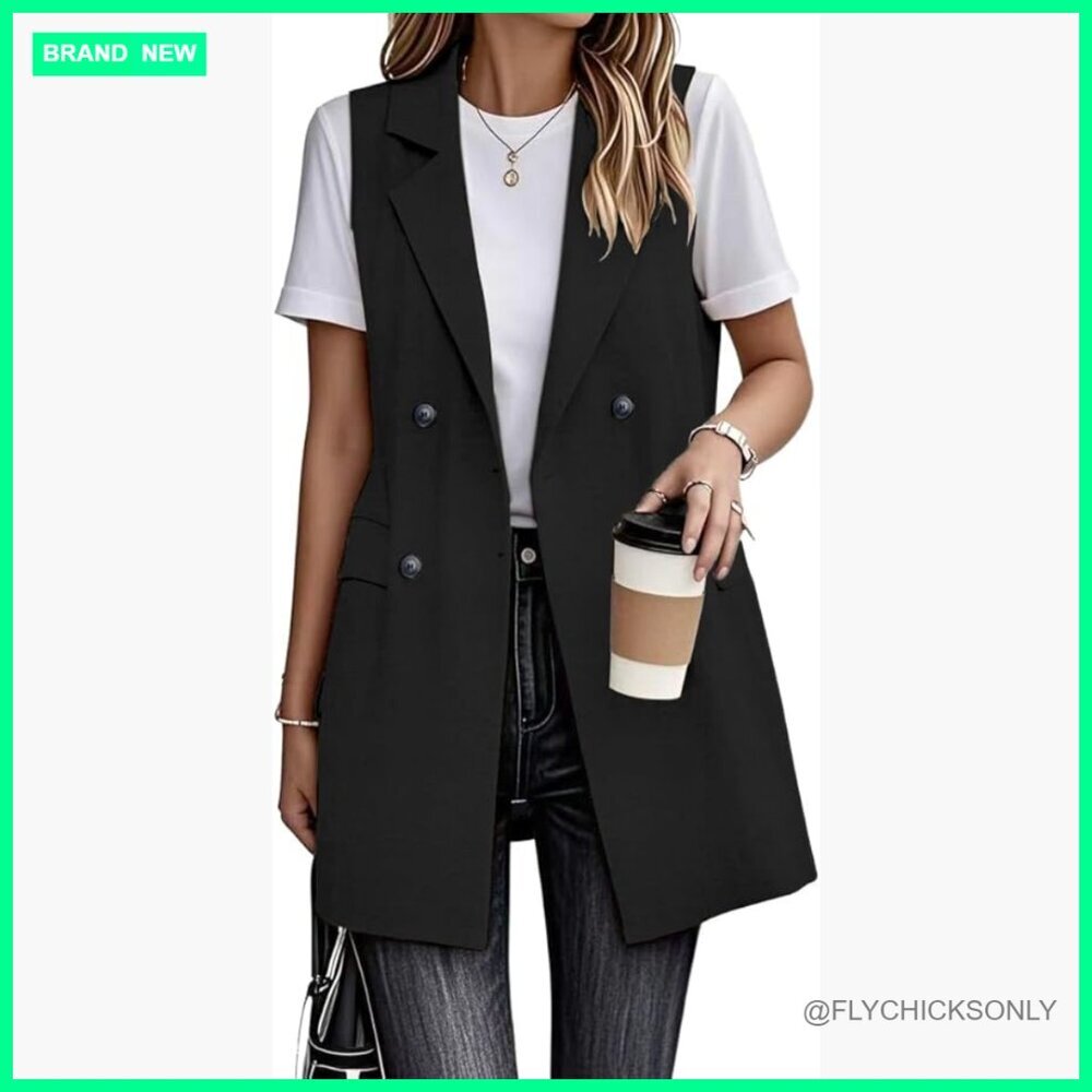 Long Linen Vest Sleeveless Blazer Lightweight Outerwear Tops